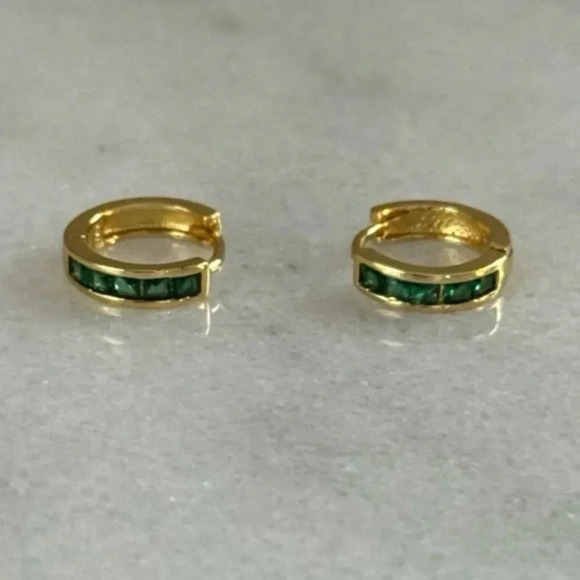 Modest Lu Jewelry - COPY - Gold Green Crystal Thick Small Huggie Hoop Earrings

 Brand New